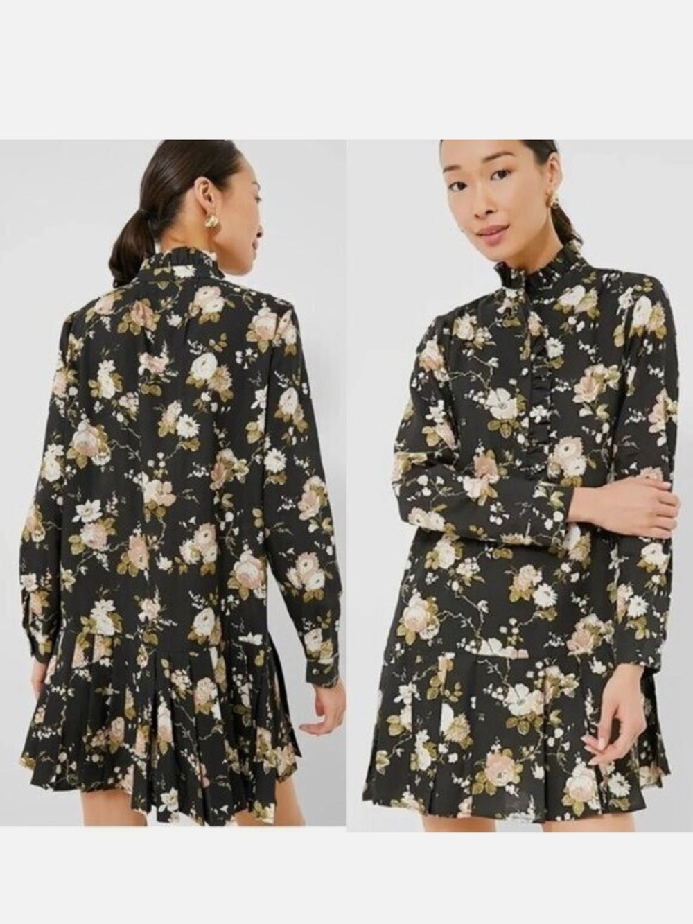 Tuckernuck Floral Black Ruffle Hem Dress